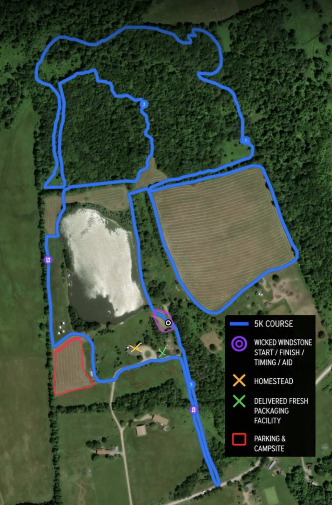 Course map showing the Wicked Windstone Loop route around the property